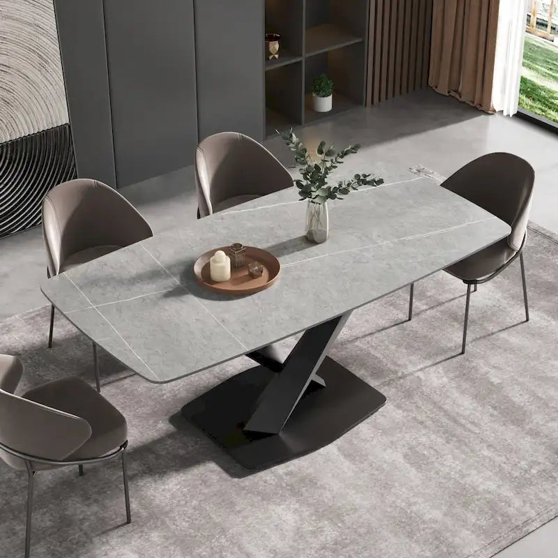 Mesa de Comedor de 71 Pulgadas con Tapa de Piedra Sinterizada y Patas de Metal