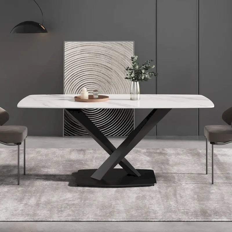 Mesa de Comedor de 71 Pulgadas con Tapa de Piedra Sinterizada y Patas de Metal