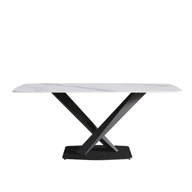 Mesa de Comedor de 71 Pulgadas con Tapa de Piedra Sinterizada y Patas de Metal