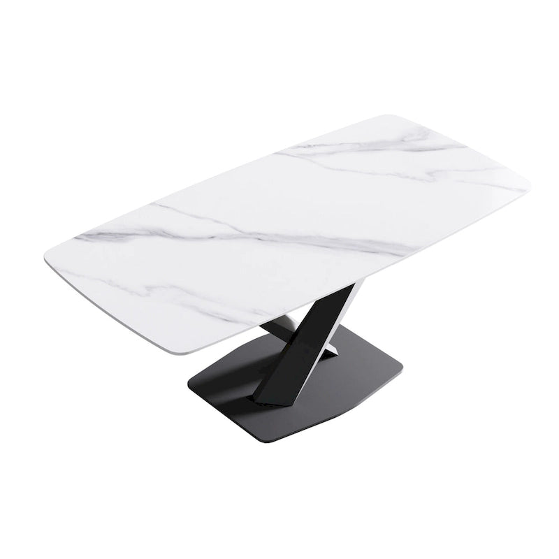Mesa de Comedor de 71 Pulgadas con Tapa de Piedra Sinterizada y Patas de Metal