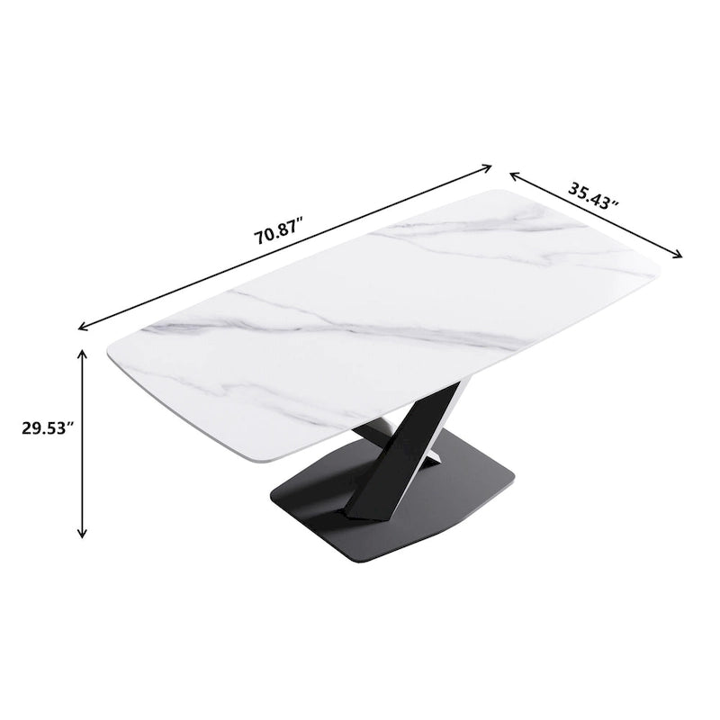 Mesa de Comedor de 71 Pulgadas con Tapa de Piedra Sinterizada y Patas de Metal