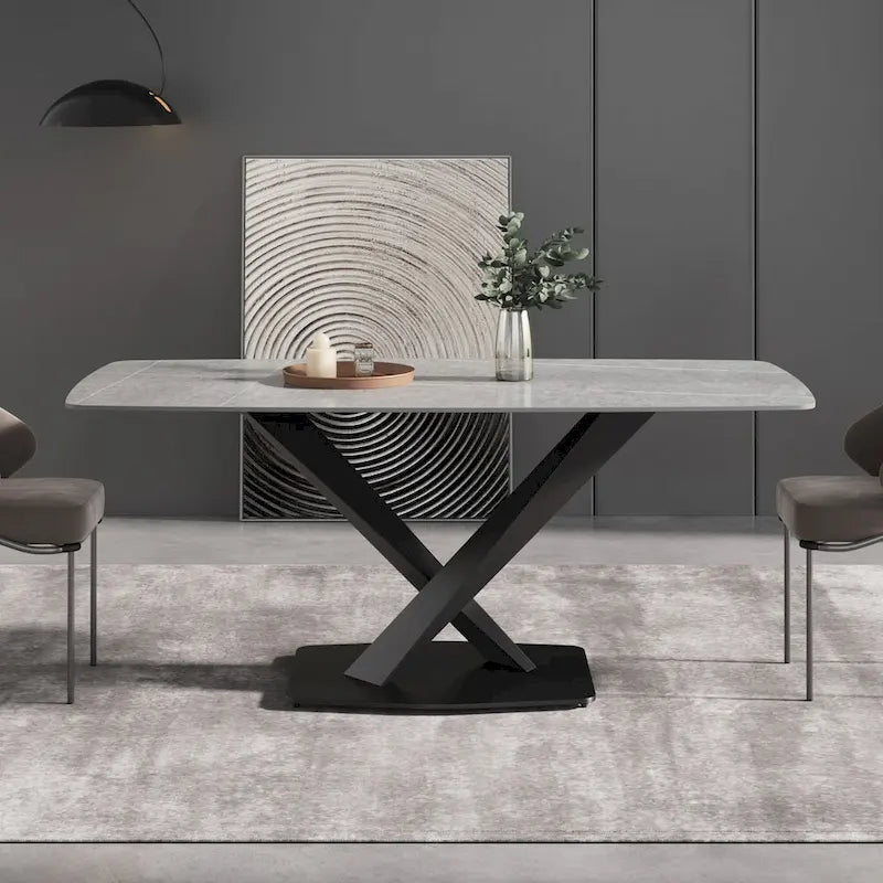 Mesa de Comedor de 71 Pulgadas con Tapa de Piedra Sinterizada y Patas de Metal