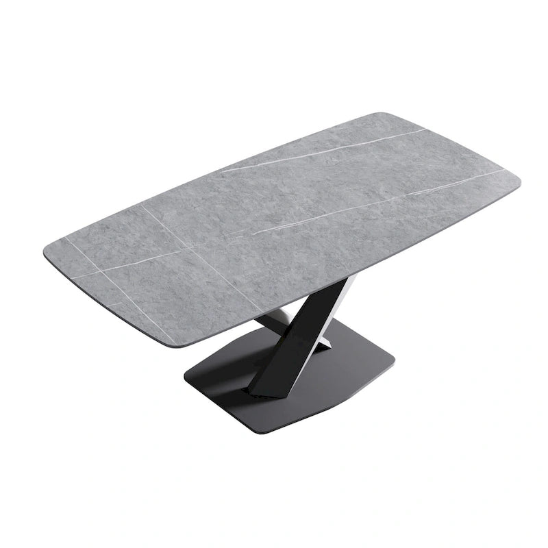 Mesa de Comedor de 71 Pulgadas con Tapa de Piedra Sinterizada y Patas de Metal
