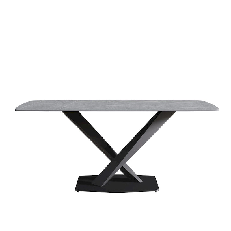 Mesa de Comedor de 71 Pulgadas con Tapa de Piedra Sinterizada y Patas de Metal