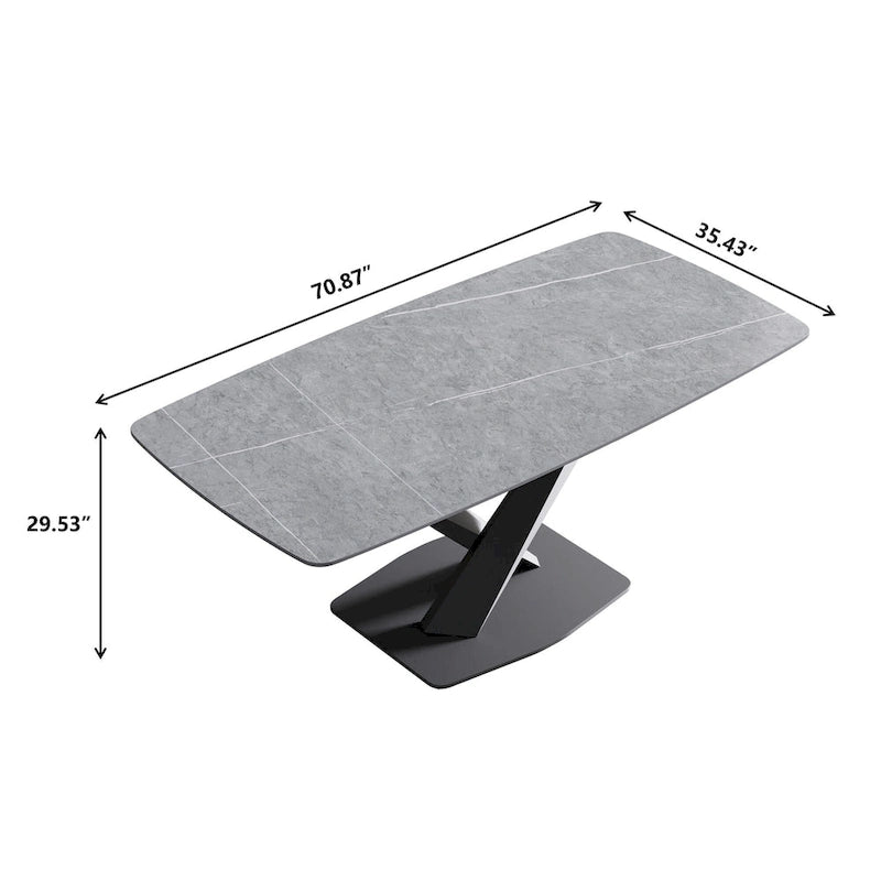Mesa de Comedor de 71 Pulgadas con Tapa de Piedra Sinterizada y Patas de Metal