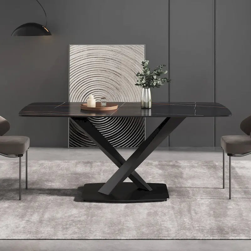 Mesa de Comedor de 71 Pulgadas con Tapa de Piedra Sinterizada y Patas de Metal