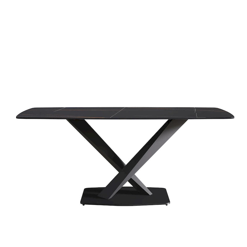 Mesa de Comedor de 71 Pulgadas con Tapa de Piedra Sinterizada y Patas de Metal