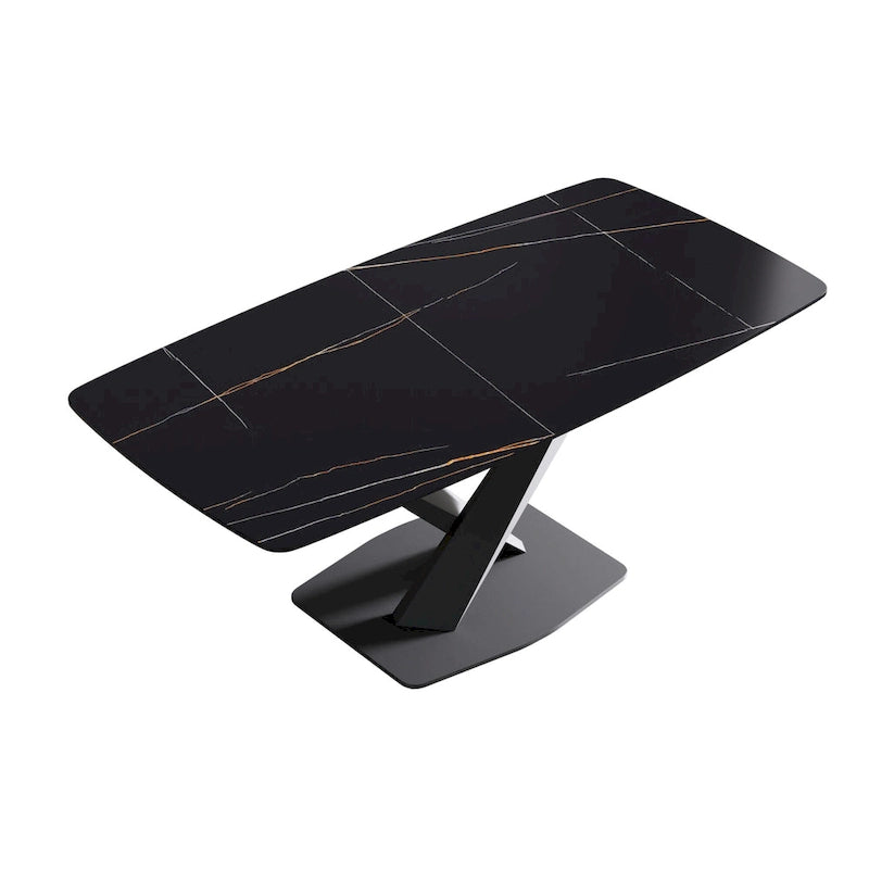 Mesa de Comedor de 71 Pulgadas con Tapa de Piedra Sinterizada y Patas de Metal