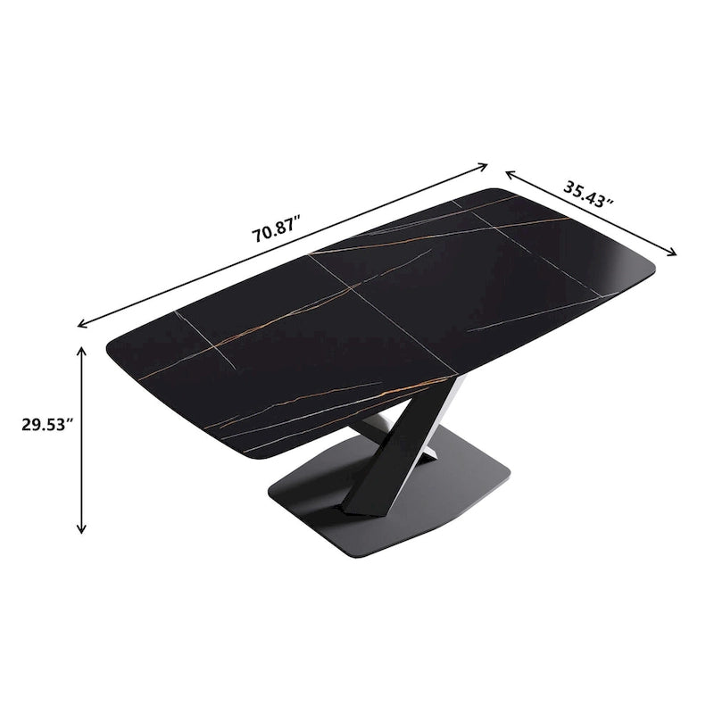 Mesa de Comedor de 71 Pulgadas con Tapa de Piedra Sinterizada y Patas de Metal
