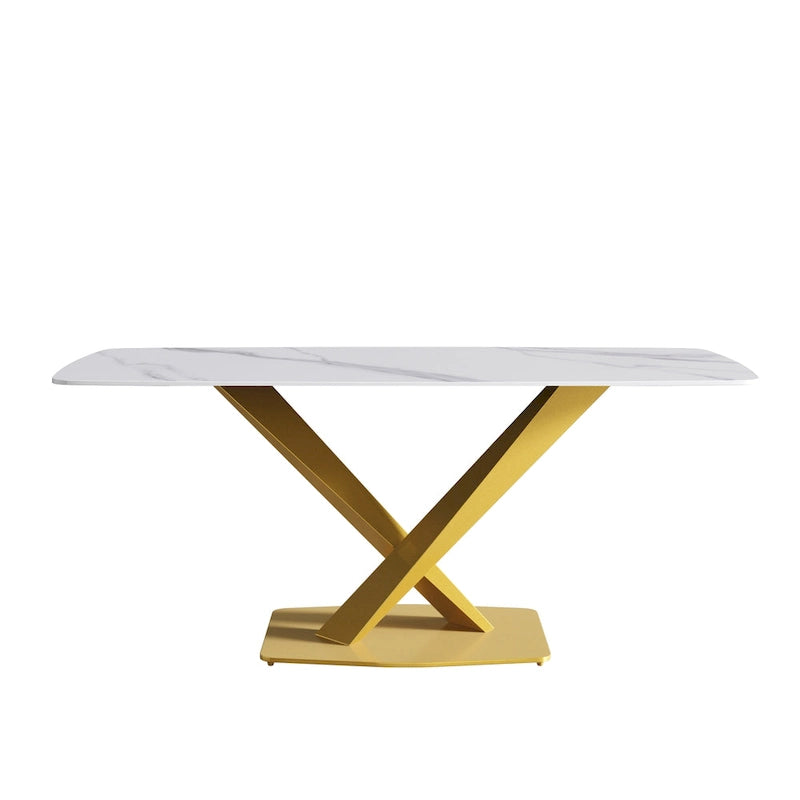 Mesa de Comedor de 71 Pulgadas con Tapa de Piedra Sinterizada y Patas de Metal