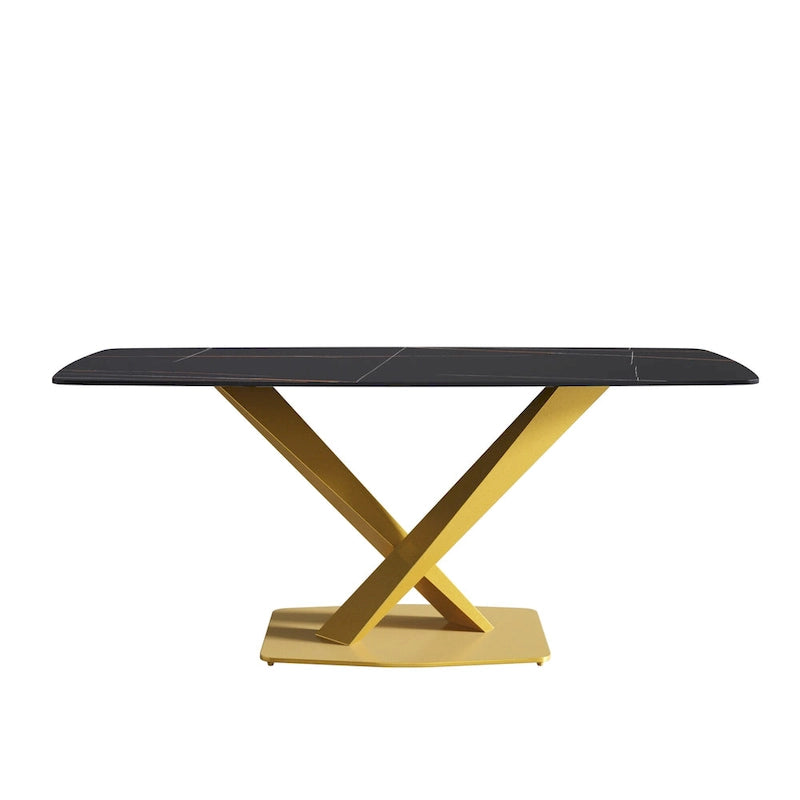 Mesa de Comedor de 71 Pulgadas con Tapa de Piedra Sinterizada y Patas de Metal
