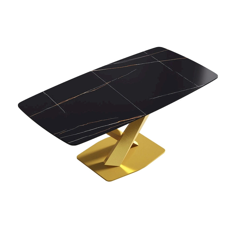 Mesa de Comedor de 71 Pulgadas con Tapa de Piedra Sinterizada y Patas de Metal