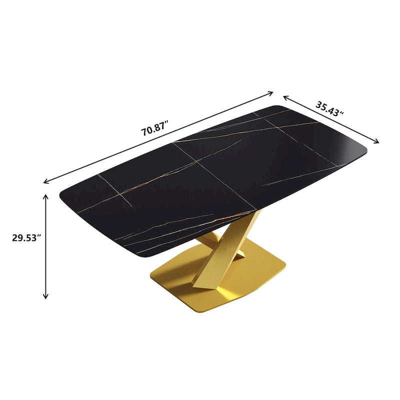 Mesa de Comedor de 71 Pulgadas con Tapa de Piedra Sinterizada y Patas de Metal