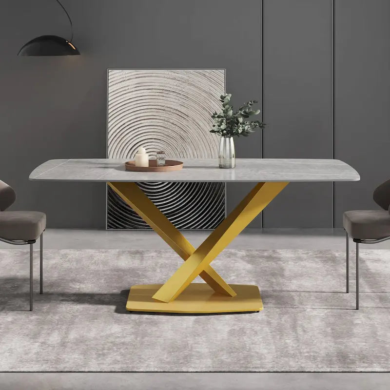 Mesa de Comedor de 71 Pulgadas con Tapa de Piedra Sinterizada y Patas de Metal