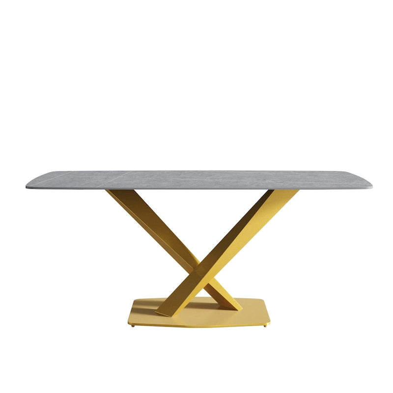 Mesa de Comedor de 71 Pulgadas con Tapa de Piedra Sinterizada y Patas de Metal