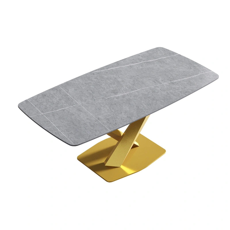 Mesa de Comedor de 71 Pulgadas con Tapa de Piedra Sinterizada y Patas de Metal
