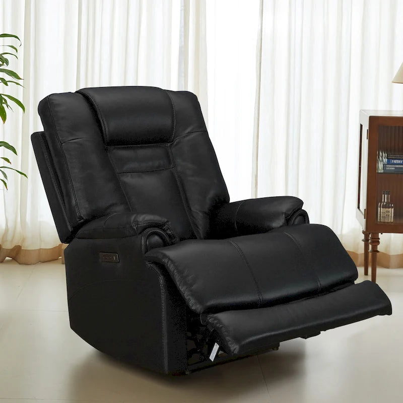 Sillón Reclinable Eléctrico de Gravedad Cero de Cuero Genuino con Reposacabezas Ajustable y Carga USB