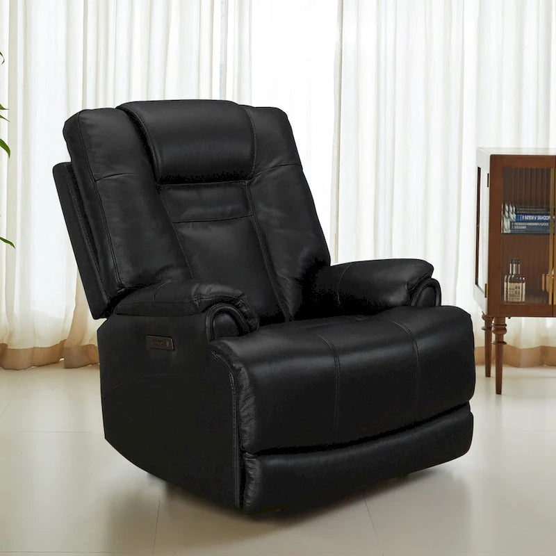 Sillón Reclinable Eléctrico de Gravedad Cero de Cuero Genuino con Reposacabezas Ajustable y Carga USB