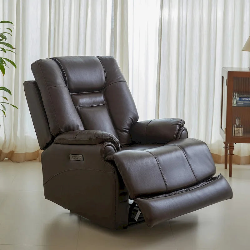 Sillón Reclinable Eléctrico de Gravedad Cero de Cuero Genuino con Reposacabezas Ajustable y Carga USB