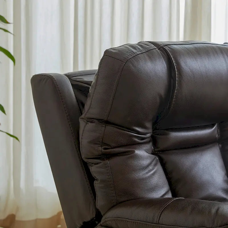 Sillón Reclinable Eléctrico de Gravedad Cero de Cuero Genuino con Reposacabezas Ajustable y Carga USB