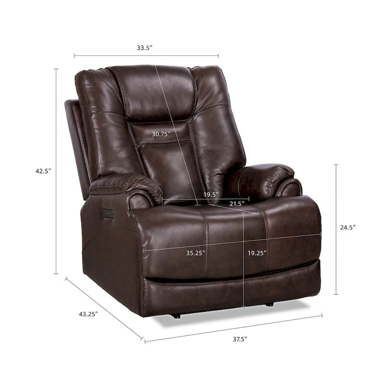Sillón Reclinable Eléctrico de Gravedad Cero de Cuero Genuino con Reposacabezas Ajustable y Carga USB