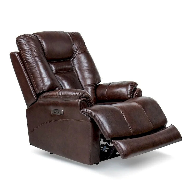 Sillón Reclinable Eléctrico de Gravedad Cero de Cuero Genuino con Reposacabezas Ajustable y Carga USB