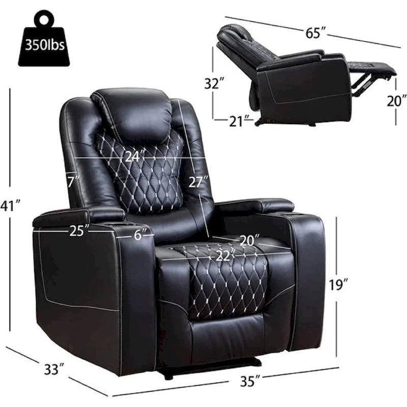 Sofá reclinable individual mullido eléctrico para cine en casa con almacenamiento oculto en el brazo