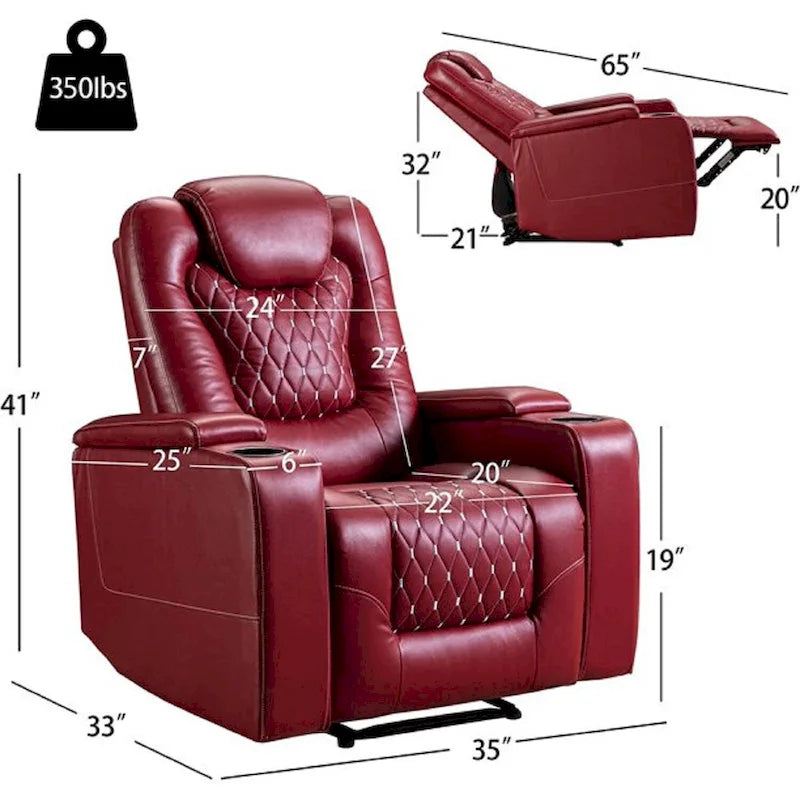 Sofá reclinable individual mullido eléctrico para cine en casa con almacenamiento oculto en el brazo