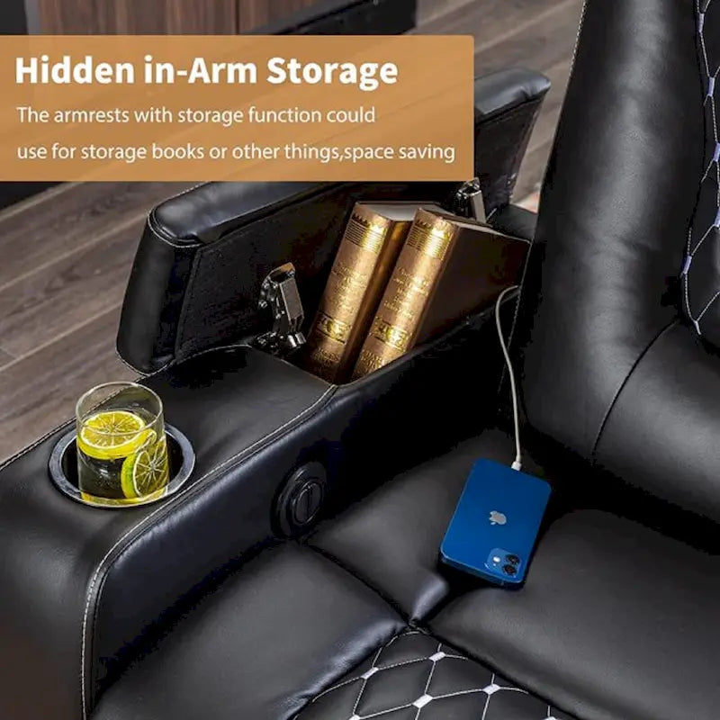 Sofá reclinable individual mullido eléctrico para cine en casa con almacenamiento oculto en el brazo