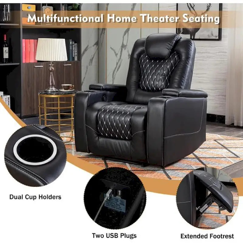 Sofá reclinable individual mullido eléctrico para cine en casa con almacenamiento oculto en el brazo