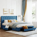 Cama Queen con Plataforma, Cajones de Almacenamiento y Cabecera Tapizada en Lino