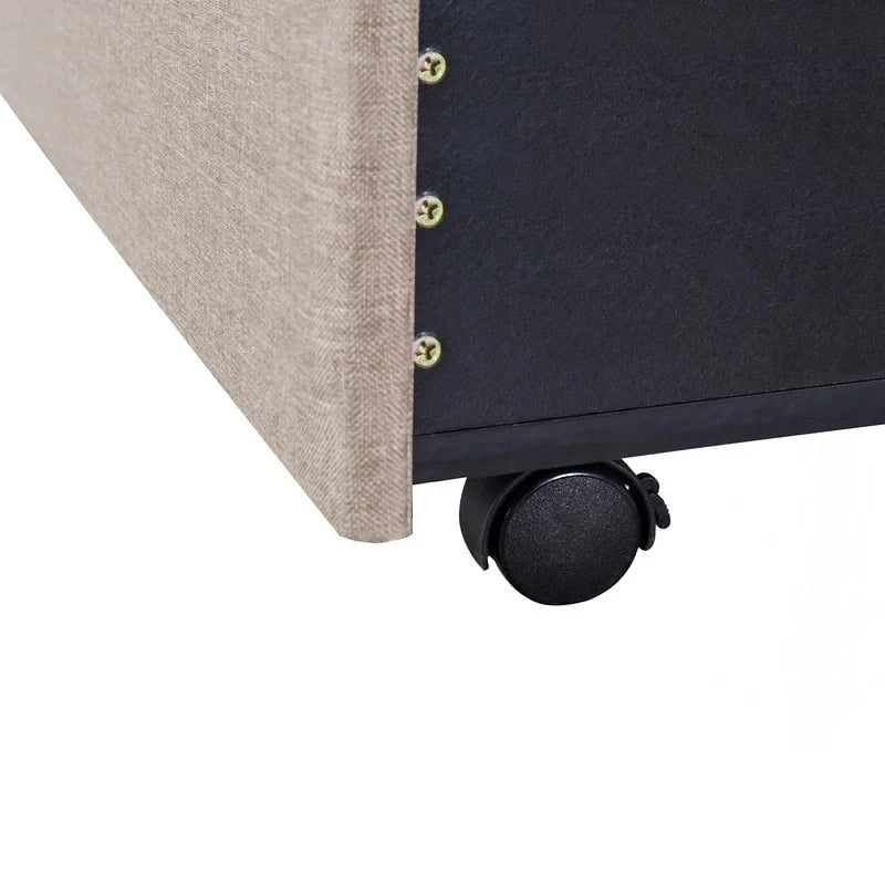 Cama Queen con Plataforma, Cajones de Almacenamiento y Cabecera Tapizada en Lino