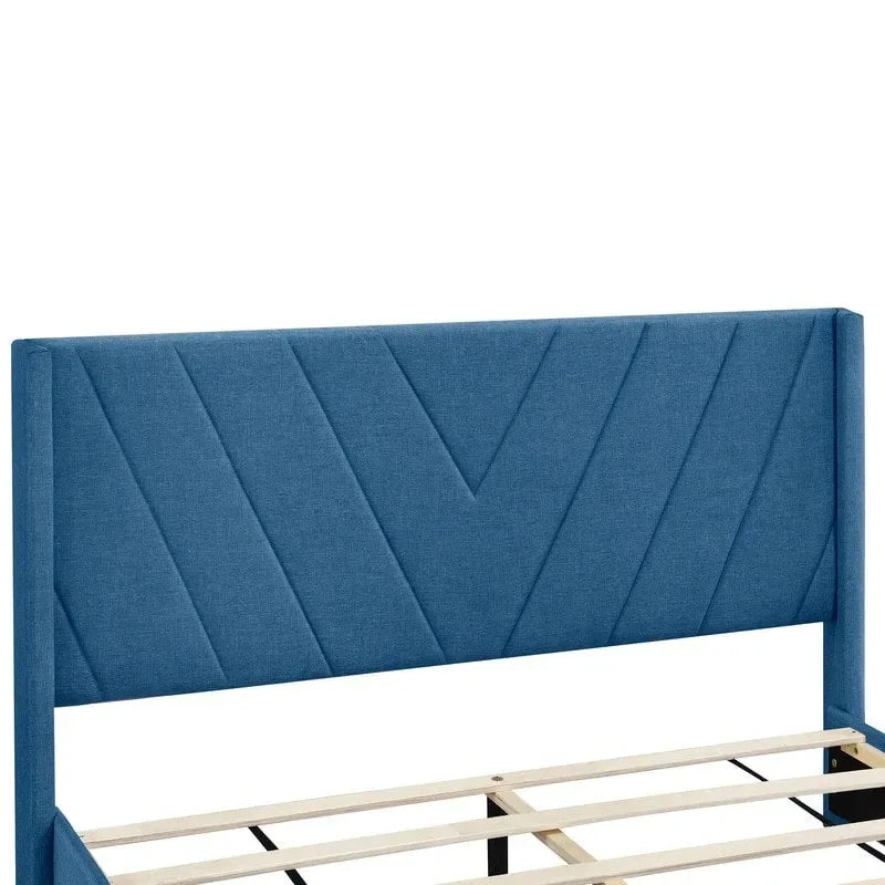 Cama Queen con Plataforma, Cajones de Almacenamiento y Cabecera Tapizada en Lino