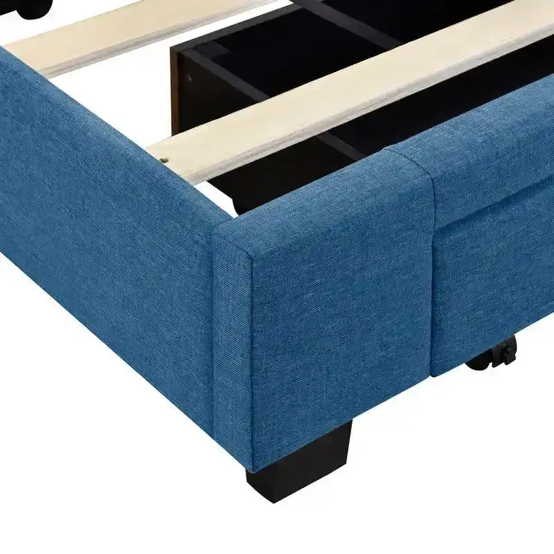 Cama Queen con Plataforma, Cajones de Almacenamiento y Cabecera Tapizada en Lino