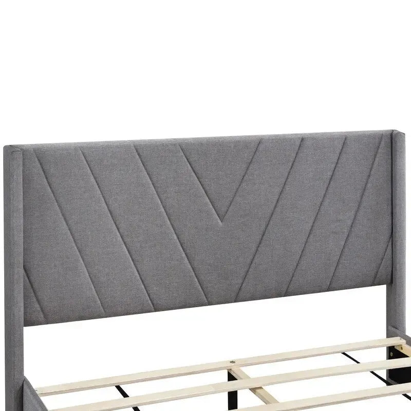Cama Queen con Plataforma, Cajones de Almacenamiento y Cabecera Tapizada en Lino