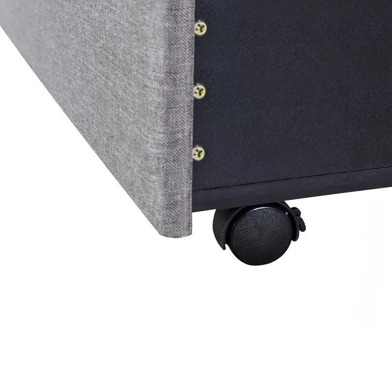 Cama Queen con Plataforma, Cajones de Almacenamiento y Cabecera Tapizada en Lino