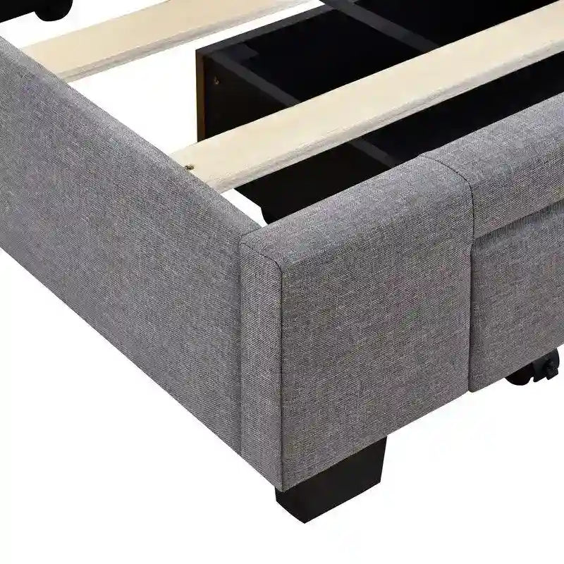 Cama Queen con Plataforma, Cajones de Almacenamiento y Cabecera Tapizada en Lino