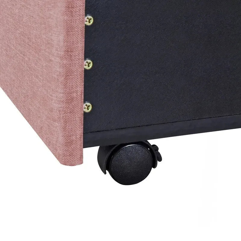 Cama Queen con Plataforma, Cajones de Almacenamiento y Cabecera Tapizada en Lino