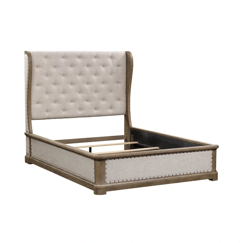 Cama tapizada Dusty Taupe con cabecero tipo biombo