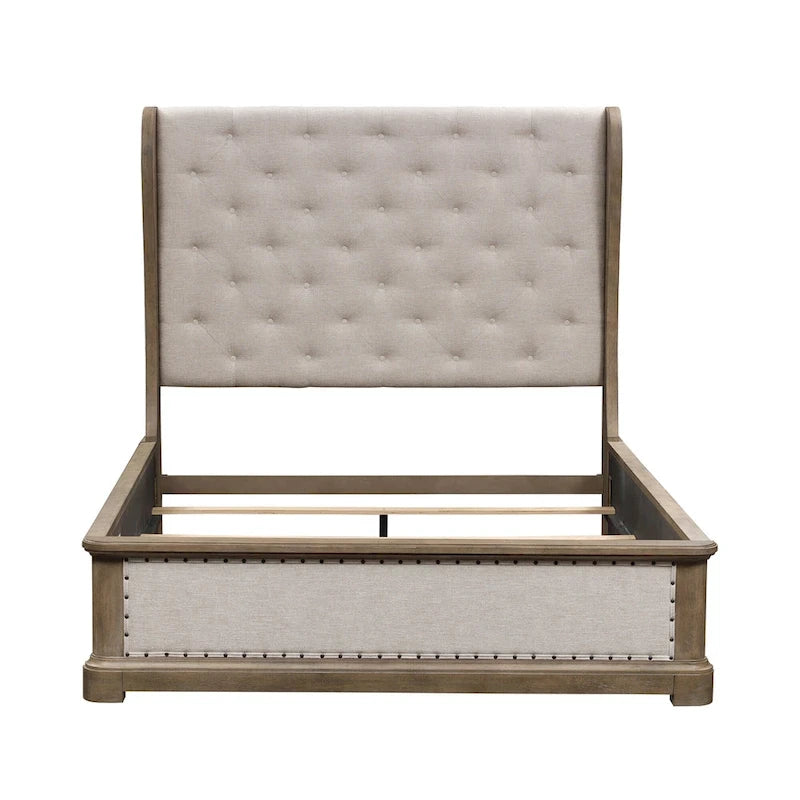 Cama tapizada Dusty Taupe con cabecero tipo biombo