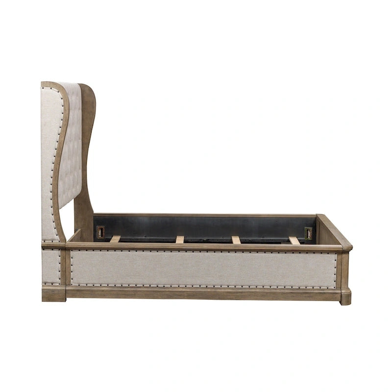 Cama tapizada Dusty Taupe con cabecero tipo biombo