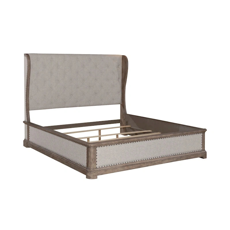 Cama tapizada Dusty Taupe con cabecero tipo biombo