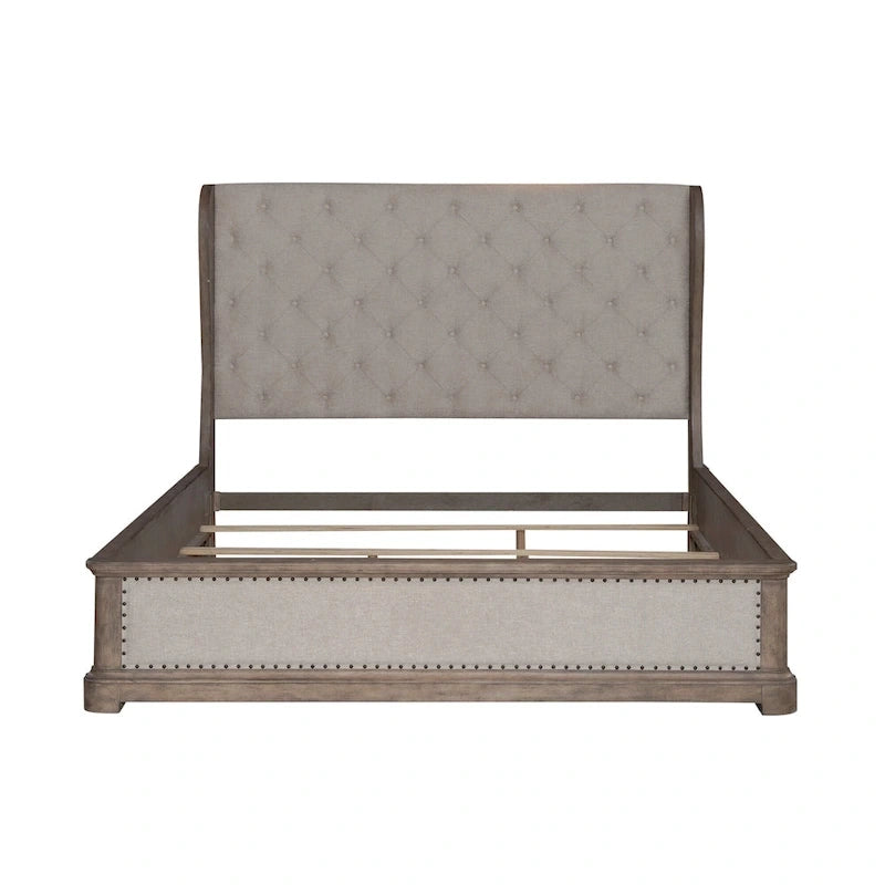 Cama tapizada Dusty Taupe con cabecero tipo biombo