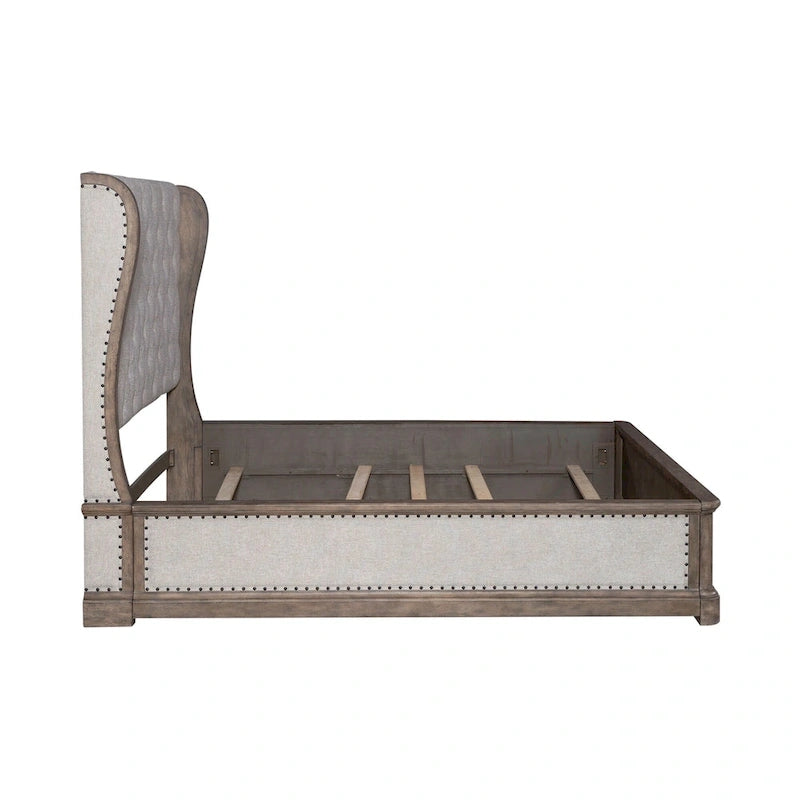 Cama tapizada Dusty Taupe con cabecero tipo biombo