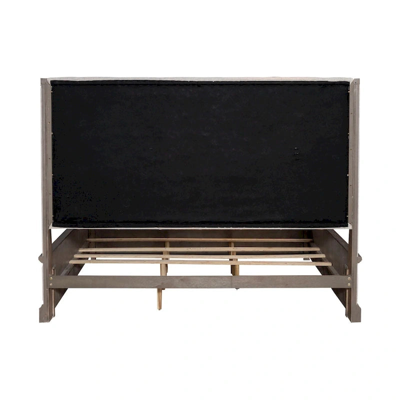Cama tapizada Dusty Taupe con cabecero tipo biombo