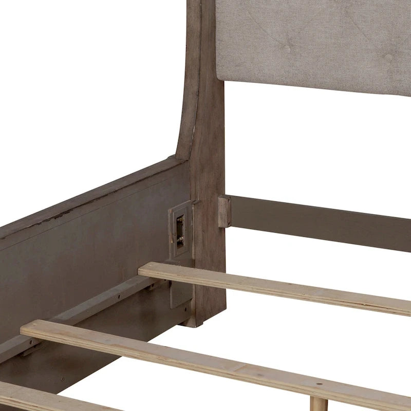 Cama tapizada Dusty Taupe con cabecero tipo biombo