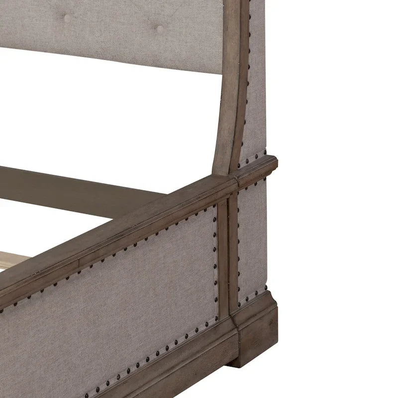 Cama tapizada Dusty Taupe con cabecero tipo biombo