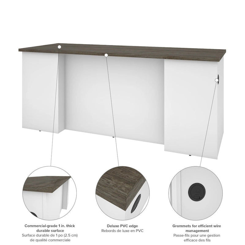 Escritorio de oficina en forma de U con almacenamiento y toma de corriente incorporada