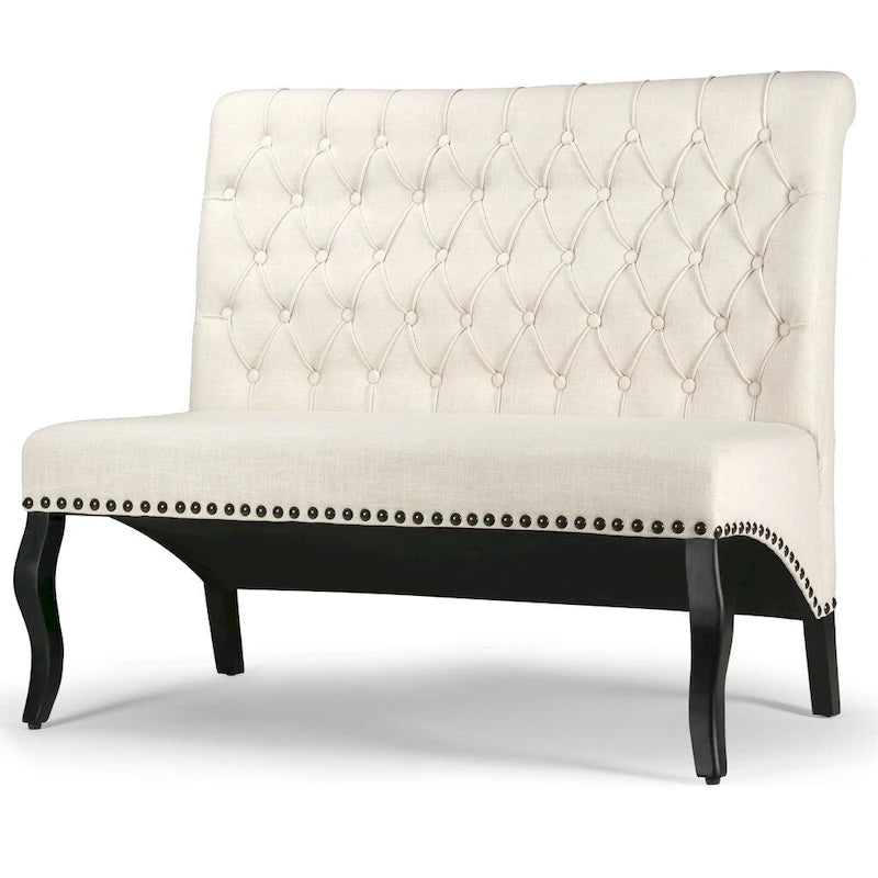 Alisa Banco Settee Banqueta Tapizado Beige con Botones Capitonnés