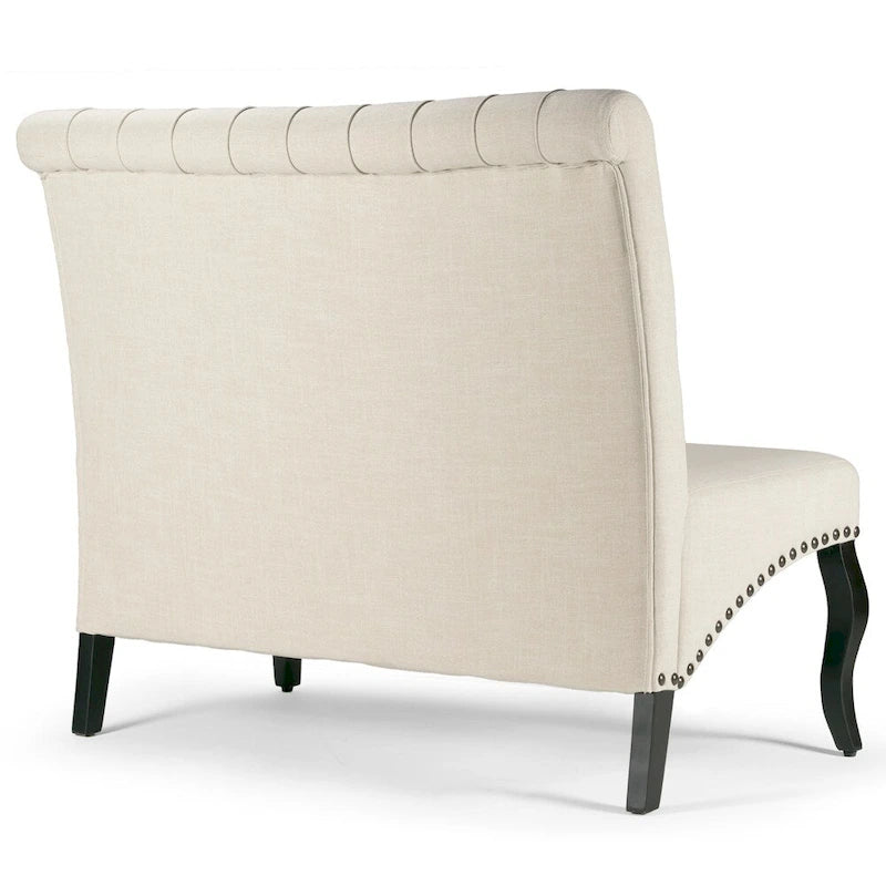 Alisa Banco Settee Banqueta Tapizado Beige con Botones Capitonnés